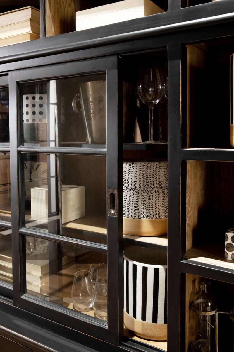 Block and chisel large bookcase with glass doors