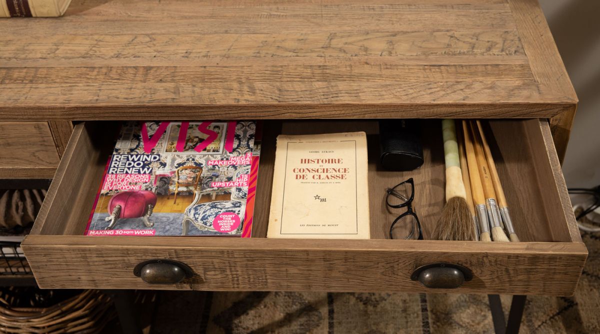 industrial style wood and metal desk