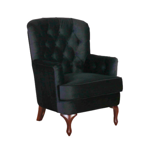 black velvet occasional chair with buttoned back