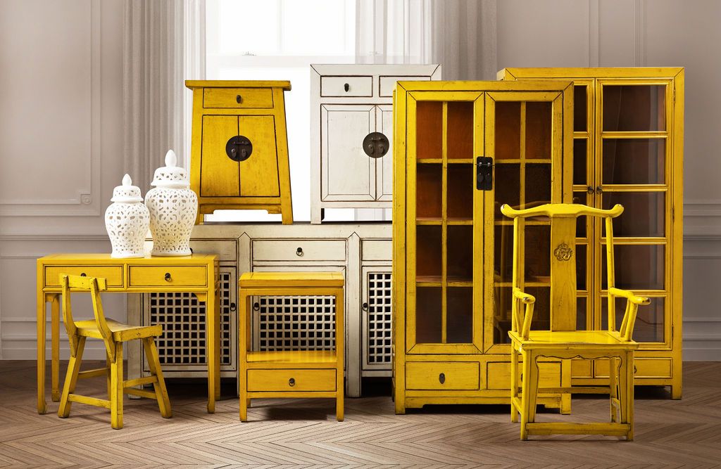 Painted cabinet with glass doors and drawers