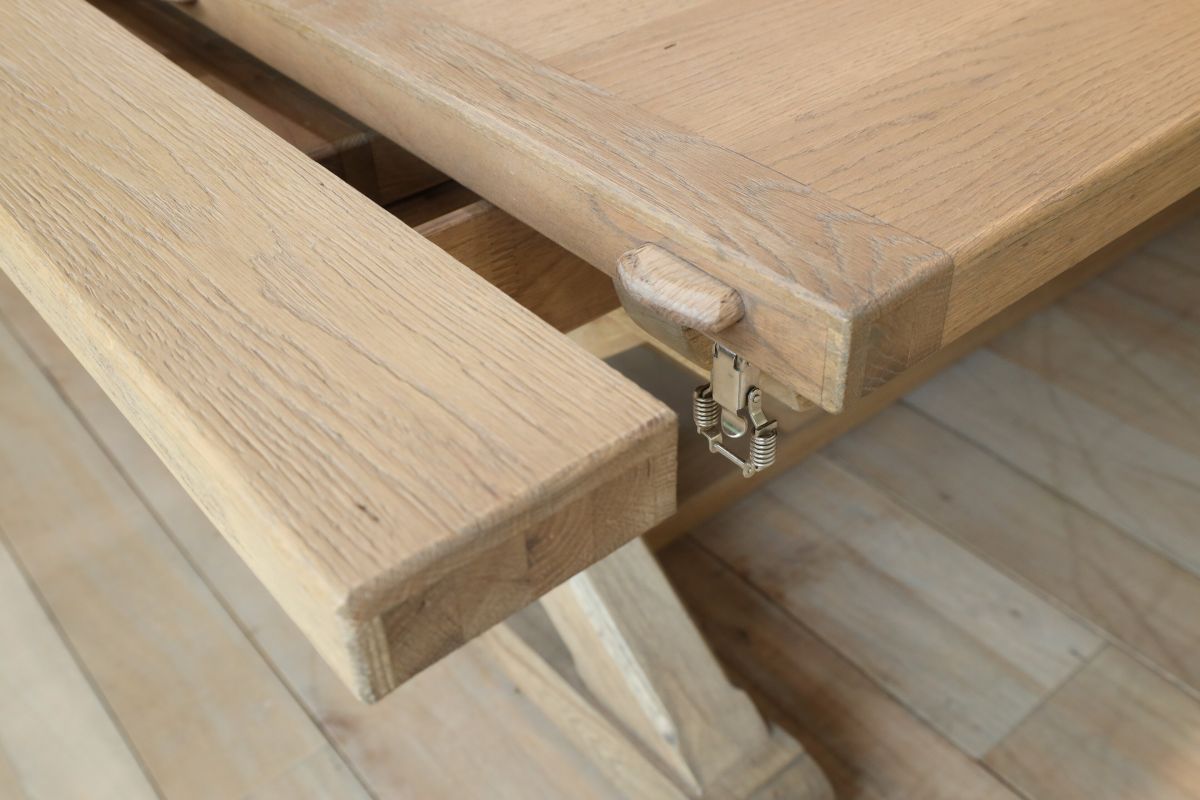 Block and chisel Wooden extension dining table with cross leg detail