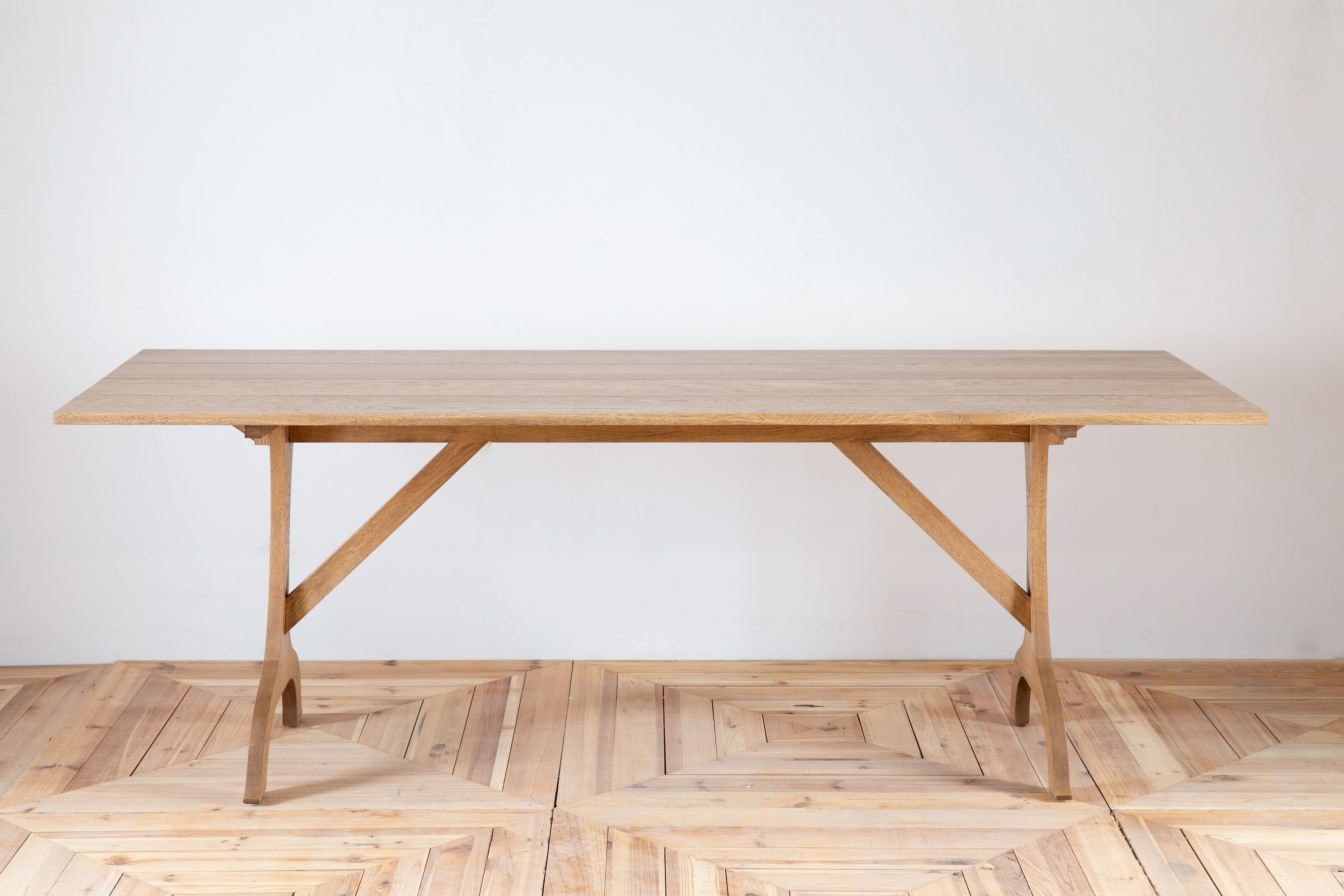 block and chisel whittaker trestle dining table in old oak