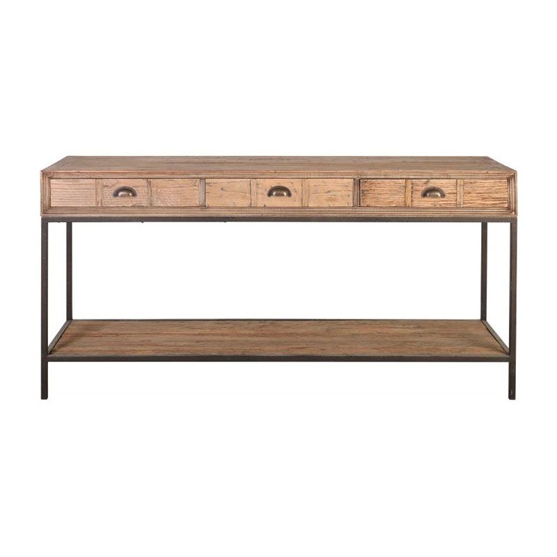 Block & Chisel rectangular reclaimed wood console table with iron legs