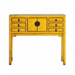 yellow lacquered chinese console with storage